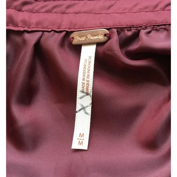 FREE PEOPLE Midnight Bomber Jacket Wine Red Size Medium Lightweight - Picture 3 of 5